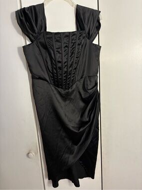 Elegant Black Evening Dress Jr XL Draped Strap/Skirt Mob Wife Vamp Wedding